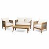 Outdoor Lounge Furniture * | Gdfstudio Alden Outdoor Acacia Wood 4-Seater Chat Set With Cushions