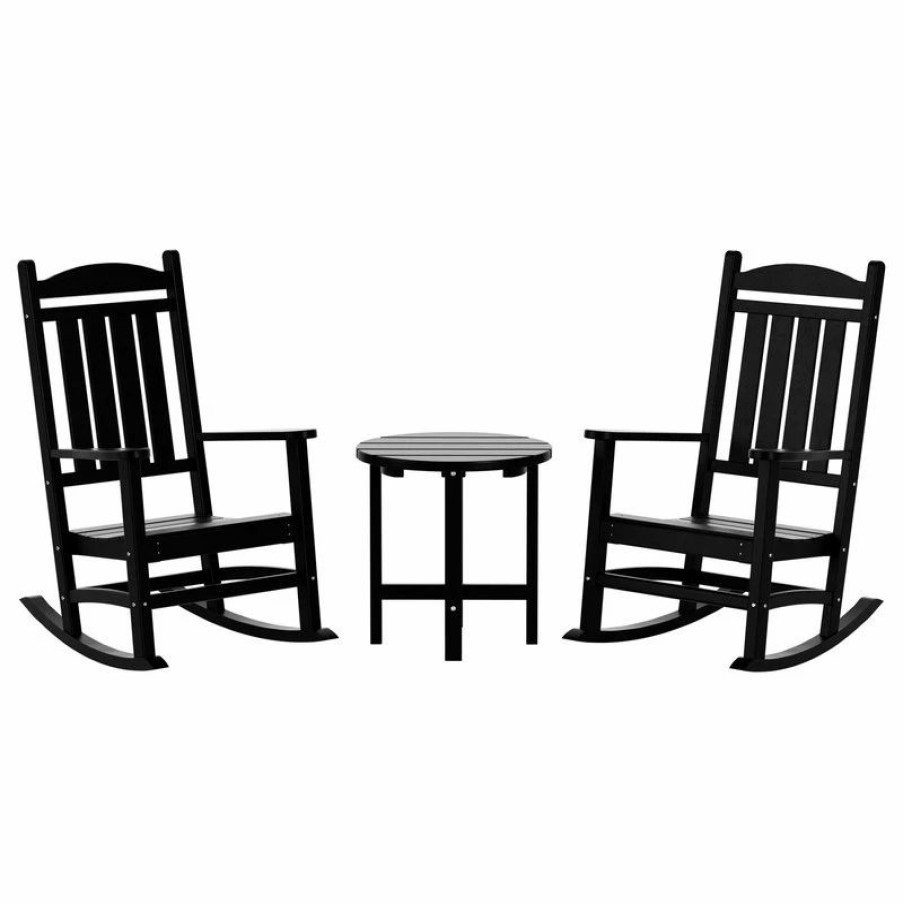 Outdoor Lounge Furniture * | Westintrends 3-Piece Classic Adirondack Outdoor Rocking Chairs Set And Side Table, Black