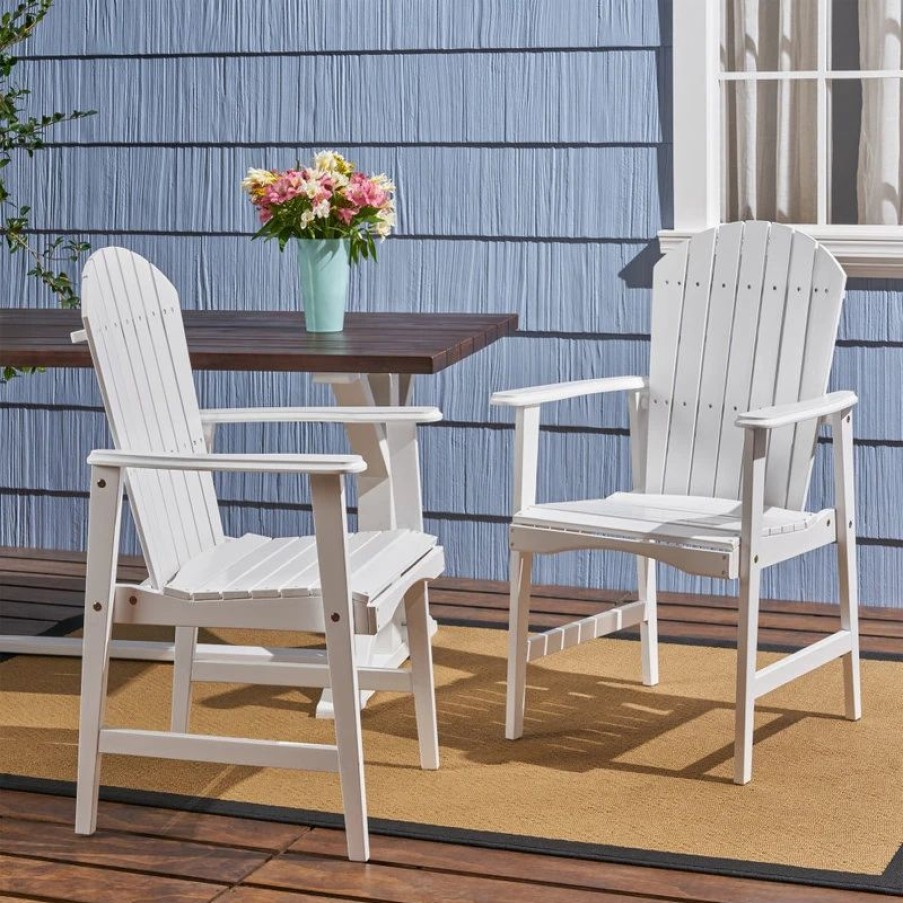 Outdoor Chairs * | Gdfstudio Easter Outdoor Acacia Wood Adirondack Dining Chairs, Set Of 2, White