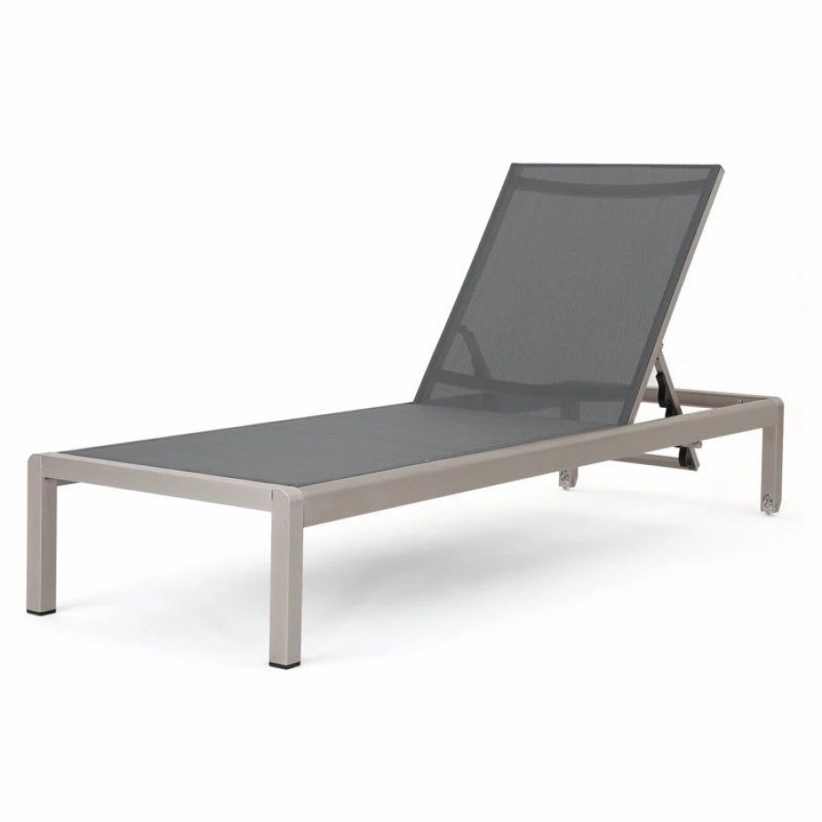 Outdoor Chairs * | Gdfstudio Gdf Studio Coral Bay Dark Gray Outdoor Mesh Chaise Lounge, Single