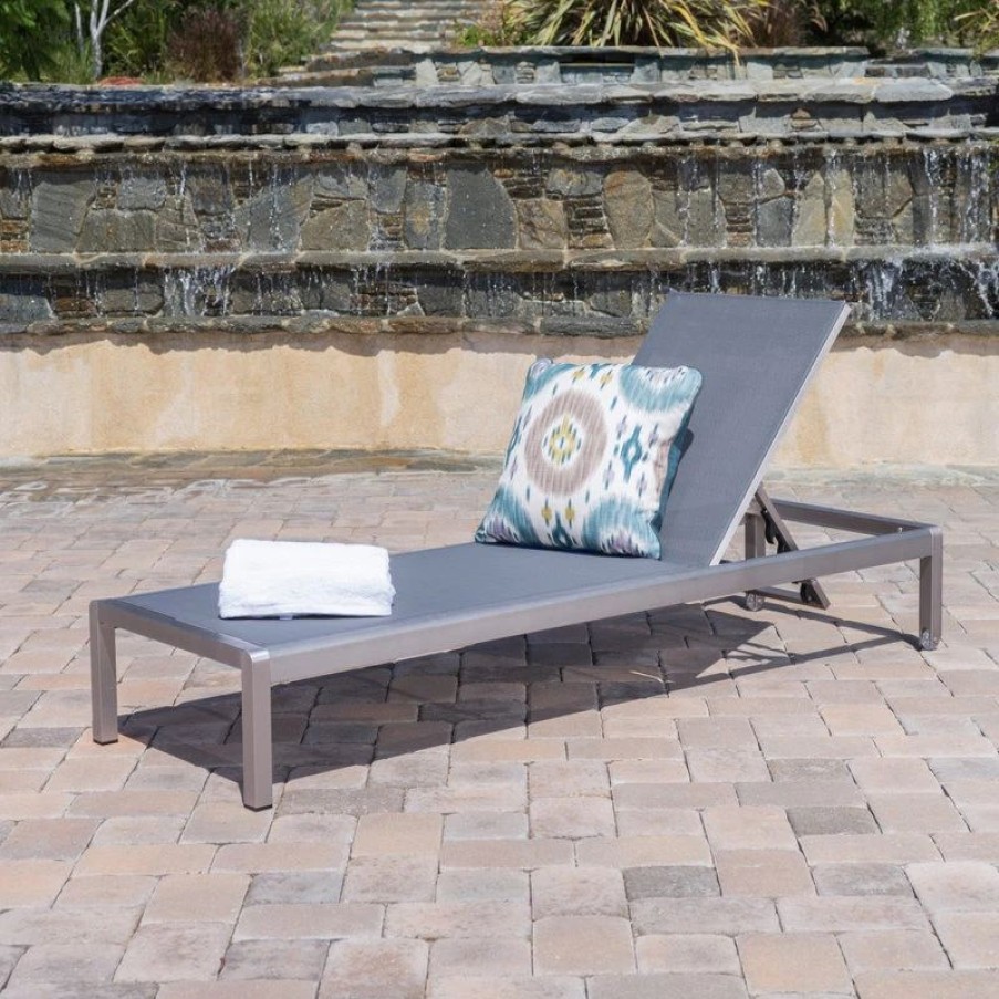 Outdoor Chairs * | Gdfstudio Gdf Studio Coral Bay Dark Gray Outdoor Mesh Chaise Lounge, Single