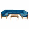 Outdoor Lounge Furniture * | Gdfstudio Gdf Studio Judith Outdoor 9 Seater Sectional Sofa Set With Cushion, Teak/Blue