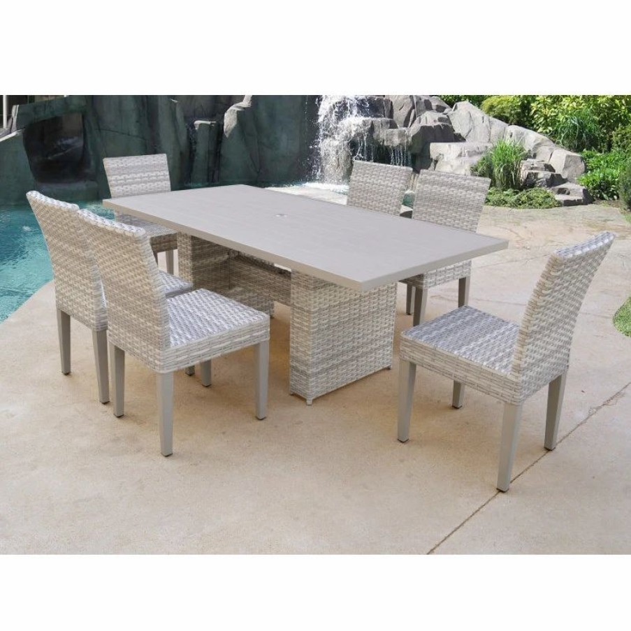 Outdoor Dining Furniture * | Tkclassics Fairmont Rectangular Patio Dining Table, 6 Armless Chairs Vanilla Creme