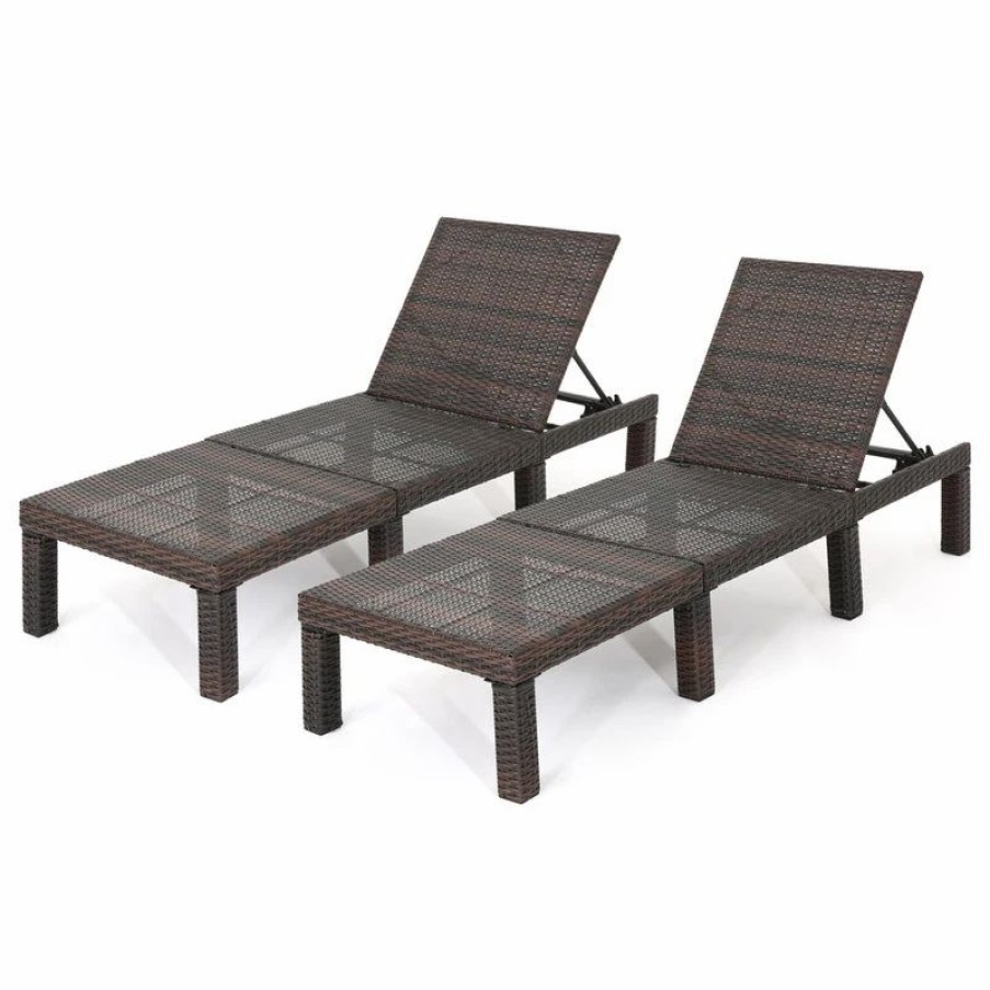 Outdoor Chairs * | Gdfstudio Gdf Studio Joyce Outdoor Multibrown Wicker Chaise Lounge Without Cushion, Set Of