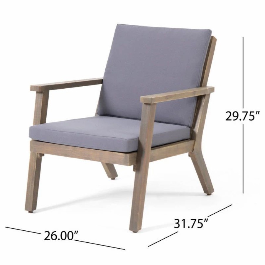 Outdoor Lounge Furniture * | Gdfstudio Temecula Outdoor Acacia Wood Chairs With Cushions, Set Of 2, Gray And Dark Gray