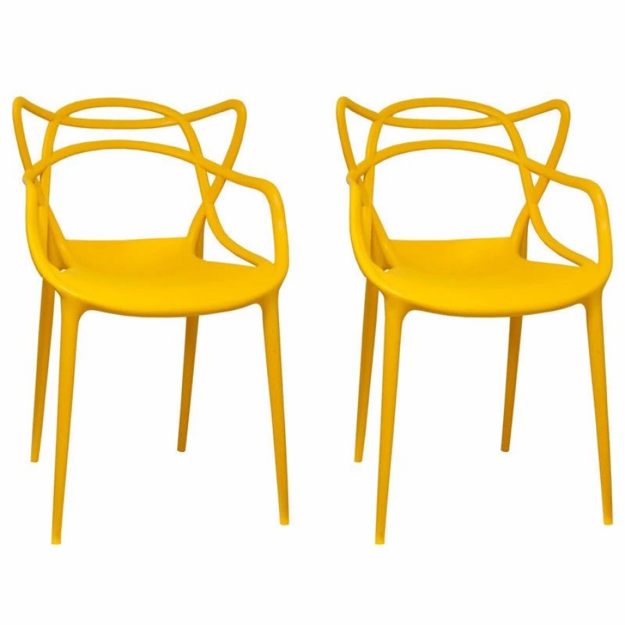 Outdoor Chairs * | Mod Made Modern Plastic Loop Dining Chair, Set Of 2, Yellow