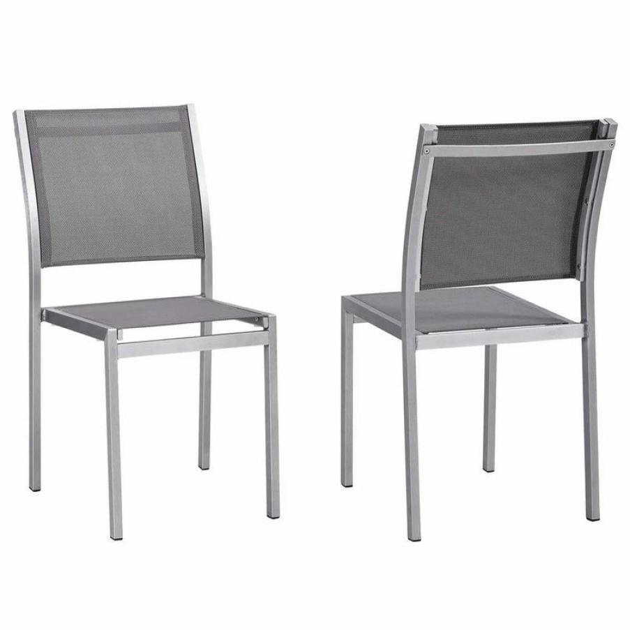 Outdoor Chairs * | Lexmod Shore Side Chair Outdoor Aluminum, Set Of 2, Silver Gray