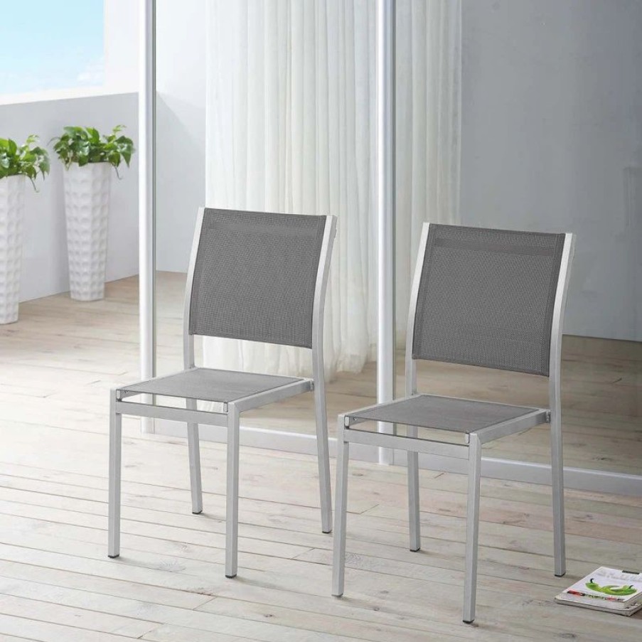 Outdoor Chairs * | Lexmod Shore Side Chair Outdoor Aluminum, Set Of 2, Silver Gray