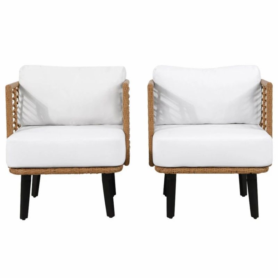 Outdoor Lounge Furniture * | Gdfstudio Rauser Outdoor Wicker Club Chair With Water Resistant Cushion (Set Of 2)