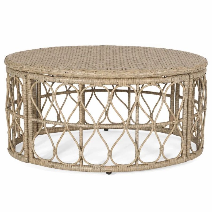 Outdoor Lounge Furniture * | Gdfstudio Colmar Outdoor Wicker Coffee Table, Light Brown/Mix Light Brown