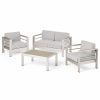 Outdoor Lounge Furniture * | Gdfstudio Crested Bay Outdoor Aluminum 4 Seater Chat Set With Sunbrella Cushions, Cast Sil