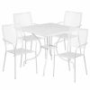 Outdoor Dining Furniture * | Flash Furniture 35.5 White Steel Patio Table Set With 4 Square Back Chairs