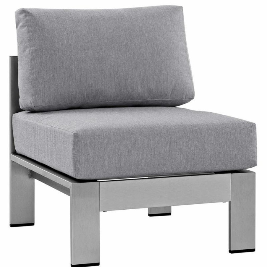 Outdoor Lounge Furniture * | Lexmod Shore Armless Sectional Outdoor Aluminum Chair, Silver Gray