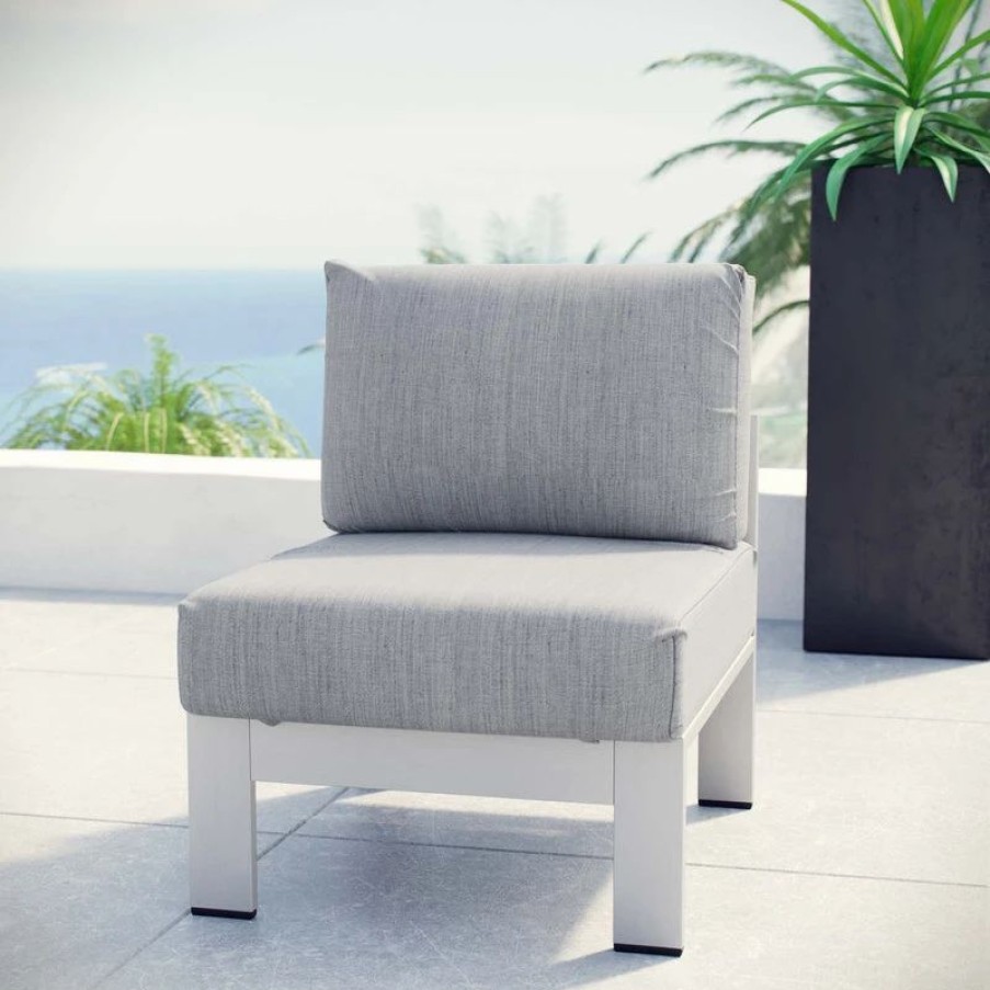 Outdoor Lounge Furniture * | Lexmod Shore Armless Sectional Outdoor Aluminum Chair, Silver Gray