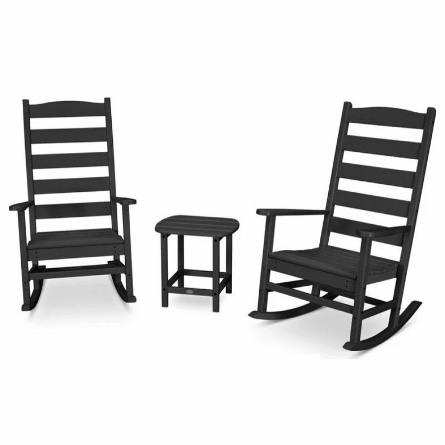 Outdoor Lounge Furniture * | Polywood Shaker 3-Piece Porch Rocking Chair Set, Black