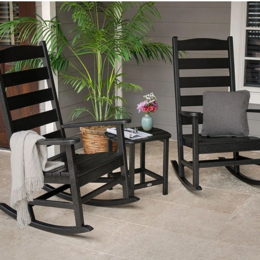 Outdoor Lounge Furniture * | Polywood Shaker 3-Piece Porch Rocking Chair Set, Black