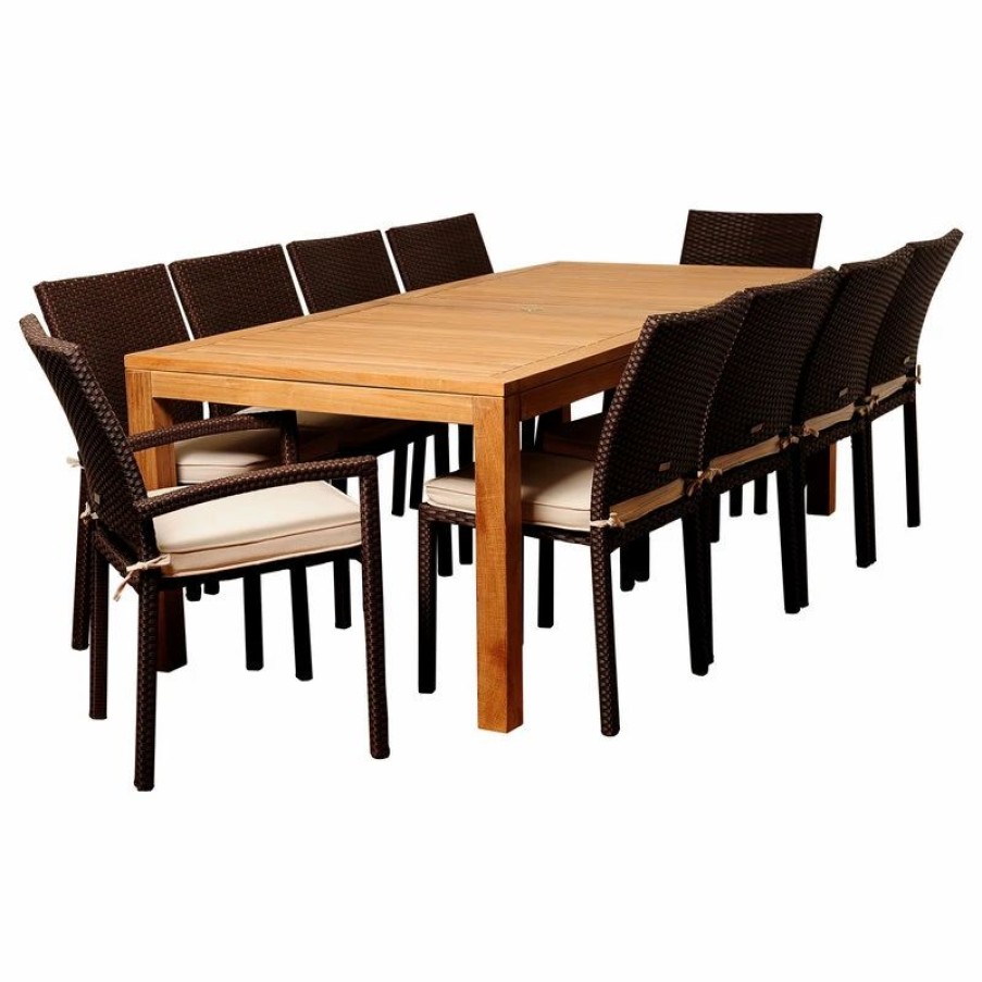 Outdoor Dining Furniture * | Amazonia Darren 11-Piece Rectangular Patio Dining Set | Teak And Wicker Chairs