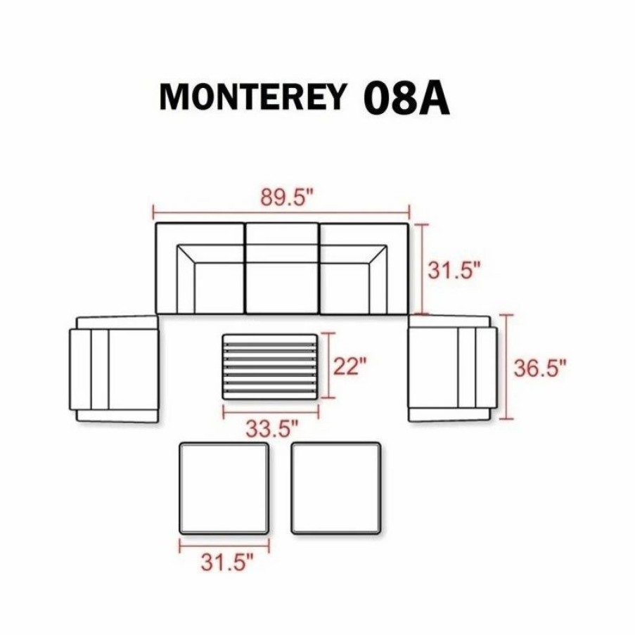 Outdoor Lounge Furniture * | Tkclassics Tk Classics Monterey 8-Pc Outdoor Wicker Sofa Set W/Cushions In Beige