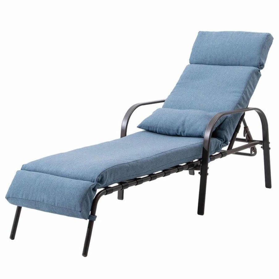 Outdoor Chairs * | Crestlive Products Outdoor&Indoor Adjustable Chaise Lounge Chair With Cushion And Pillow, Dark Blue