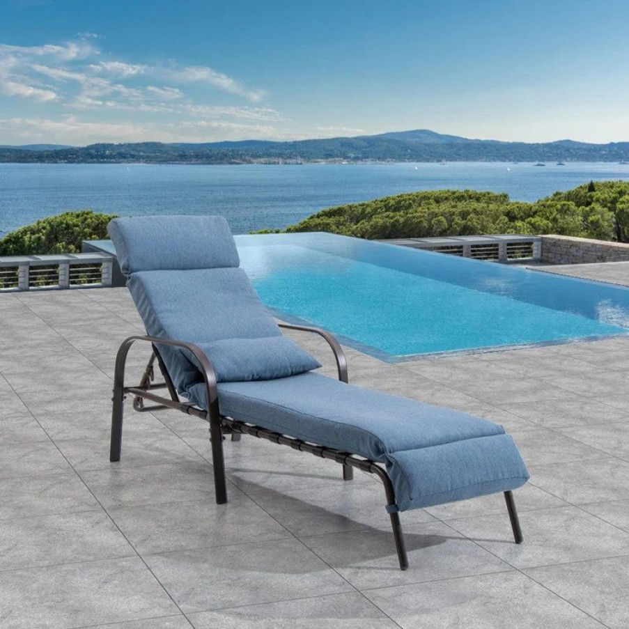 Outdoor Chairs * | Crestlive Products Outdoor&Indoor Adjustable Chaise Lounge Chair With Cushion And Pillow, Dark Blue