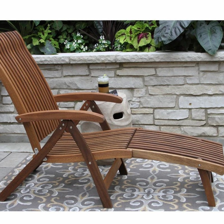 Outdoor Chairs * | Outdoor Interiors Eucalyptus Venetian Steamer Lounge Chair With 5 Reclining Positions