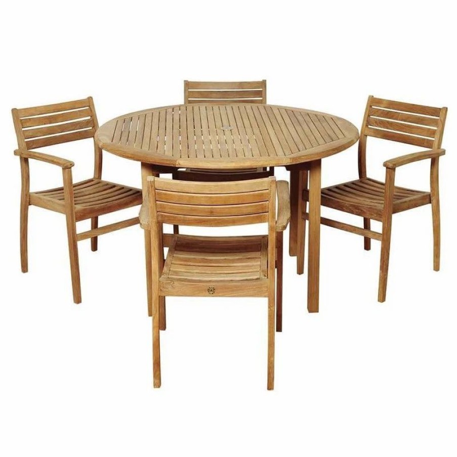 Outdoor Dining Furniture * | Amazonia Alex 5-Piece Teak Round Patio Dining Set