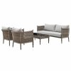 Outdoor Lounge Furniture * | Armen Living Safari 4-Piece Outdoor Aluminum And Rope Seating Set With Beige Cushions