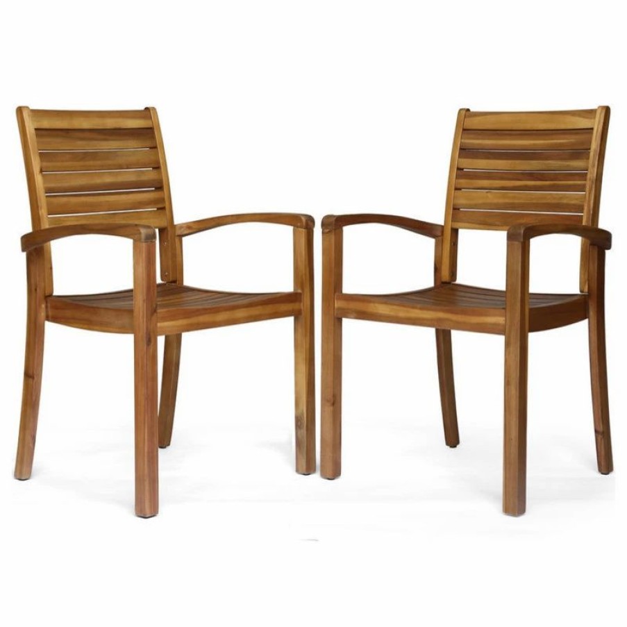 Outdoor Chairs * | Gdfstudio Gdf Studio Watts Outdoor Acacia Wood Dining Chairs, Set Of 2, Teak