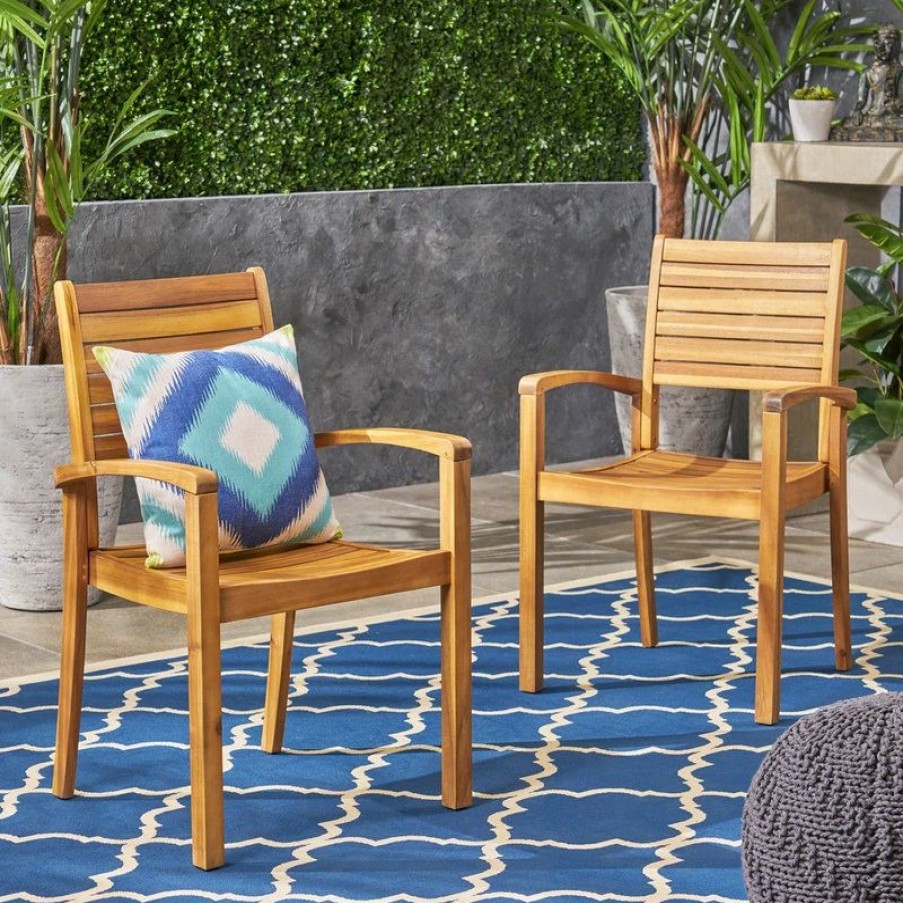 Outdoor Chairs * | Gdfstudio Gdf Studio Watts Outdoor Acacia Wood Dining Chairs, Set Of 2, Teak