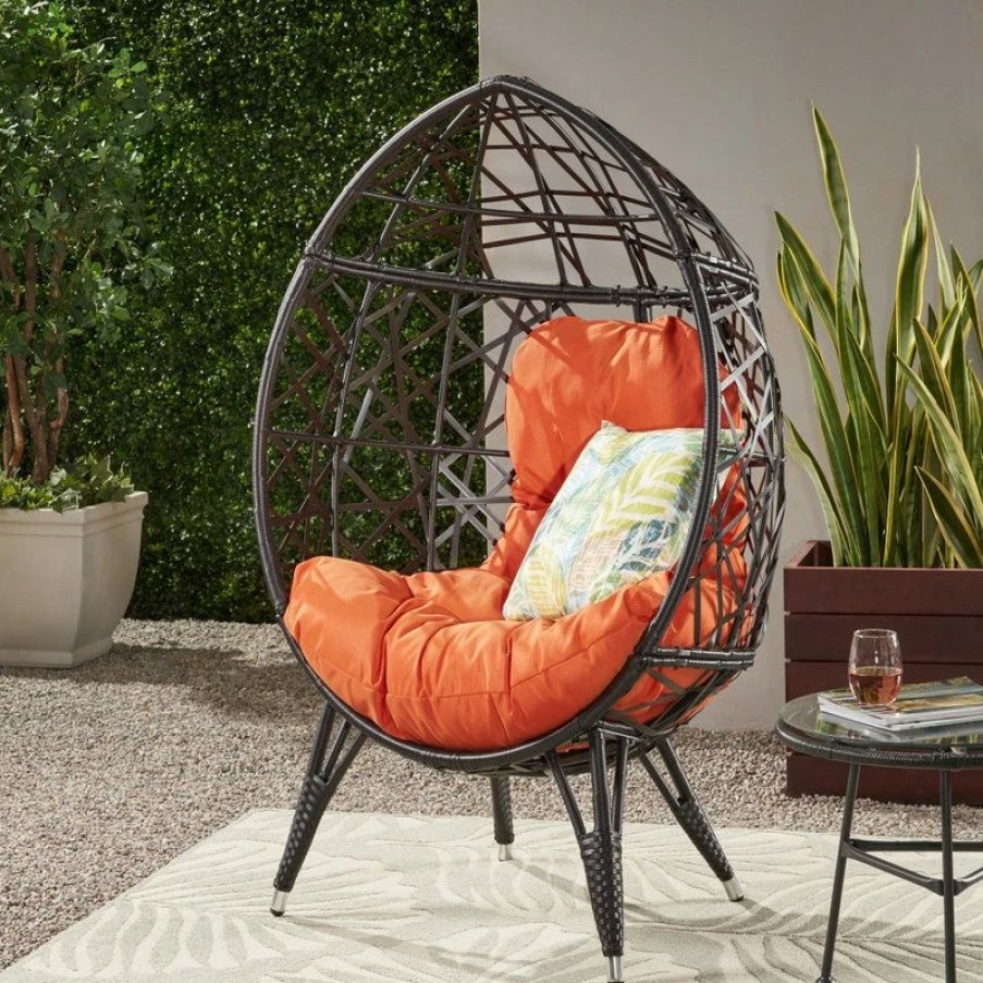 Outdoor Lounge Furniture * | Gdfstudio Michelle Outdoor Wicker Teardrop Chair With Cushion