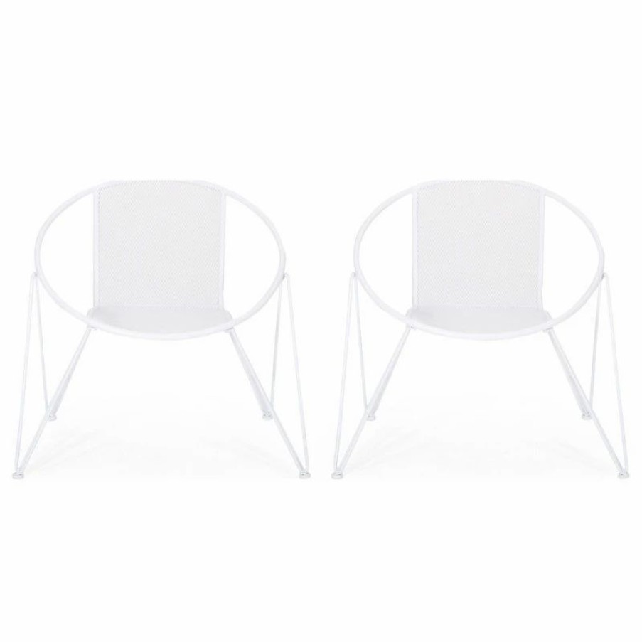 Outdoor Lounge Furniture * | Gdfstudio Elizabeth Modern Outdoor Iron Club Chair, Set Of 2, Matte White