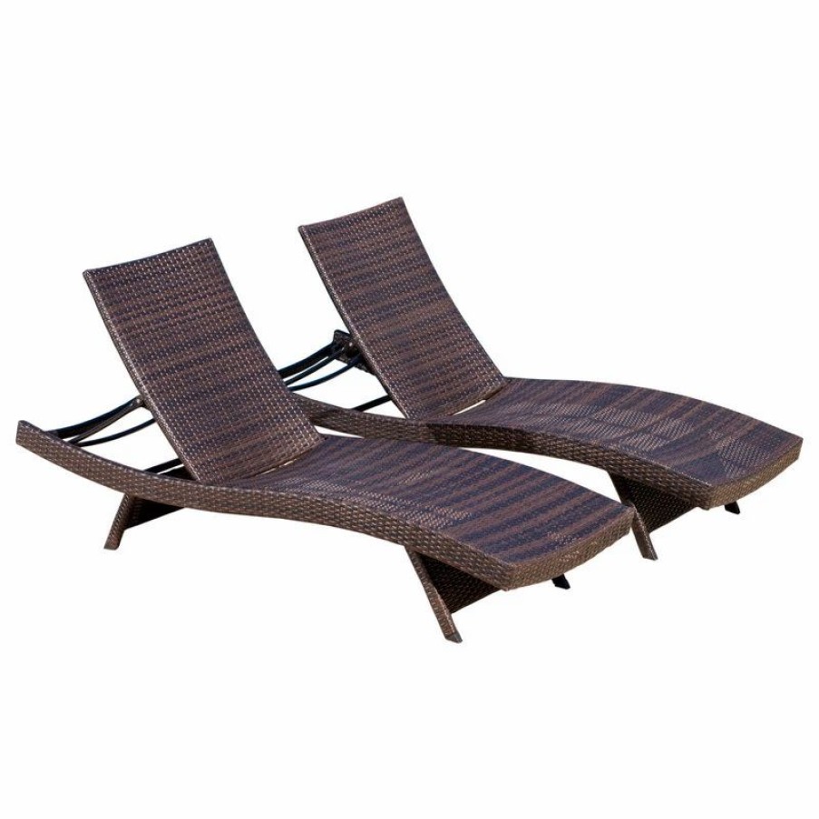 Outdoor Chairs * | Gdfstudio Olivia Outdoor Wicker Chaise Lounge Chairs, Set Of 2, Multi Brown