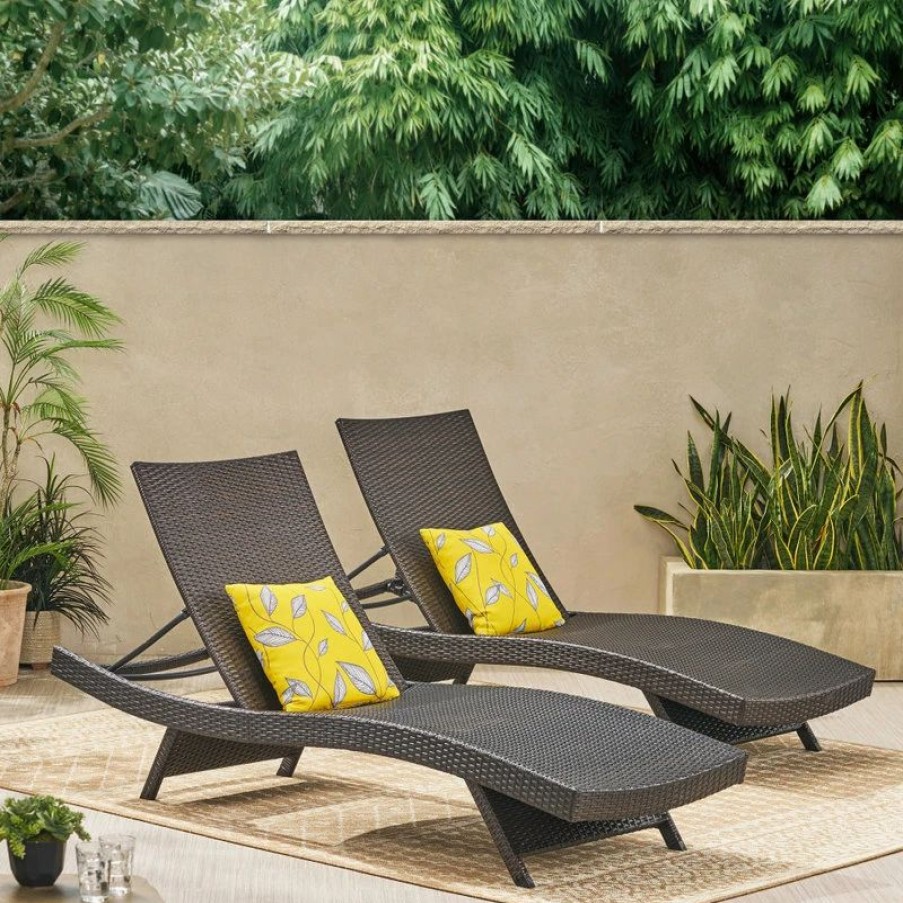 Outdoor Chairs * | Gdfstudio Olivia Outdoor Wicker Chaise Lounge Chairs, Set Of 2, Multi Brown