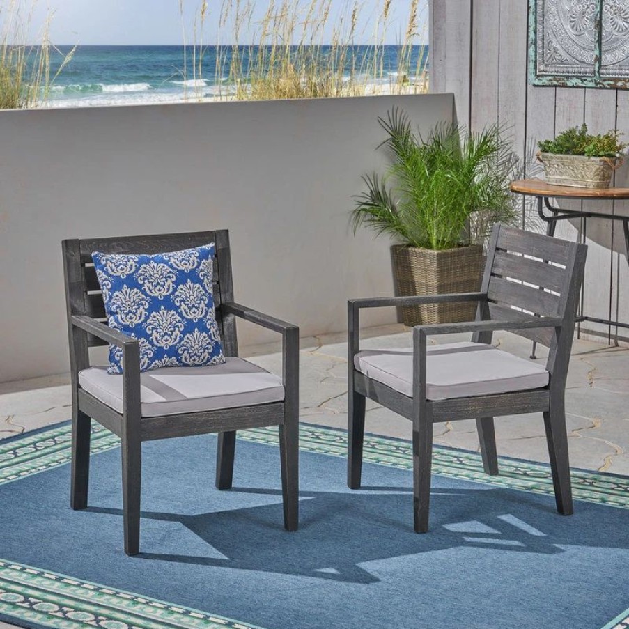 Outdoor Chairs * | Gdfstudio Gdf Studio Arely Outdoor Acacia Wood Dining Chairs, Set Of 2, Light Gray