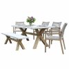 Outdoor Dining Furniture * | Outdoor Interiors 6-Piece Ivory Composite And Eucalyptus Wash Dining Set With Bench