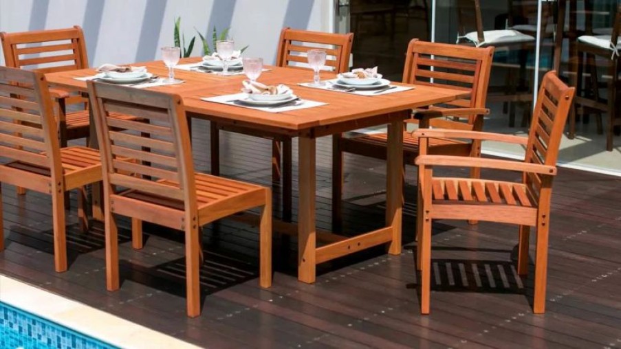 Outdoor Dining Furniture * | Amazonia Bahamas 7-Piece Eucalyptus Rectangular Patio Dining Set