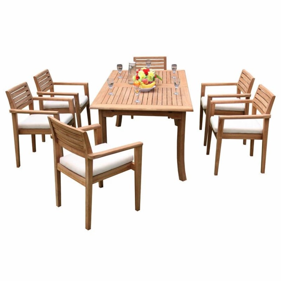 Outdoor Dining Furniture * | Teak Deals 7-Piece Teak Dining Set, 94 Extension Rect Table, 6 Montana Stacking Chairs