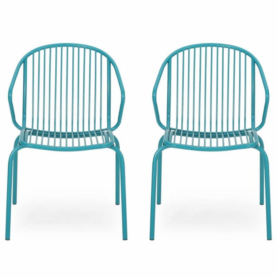 Outdoor Lounge Furniture * | Gdfstudio Emily Outdoor Modern Iron Club Chair, Set Of 2, Matte Teal