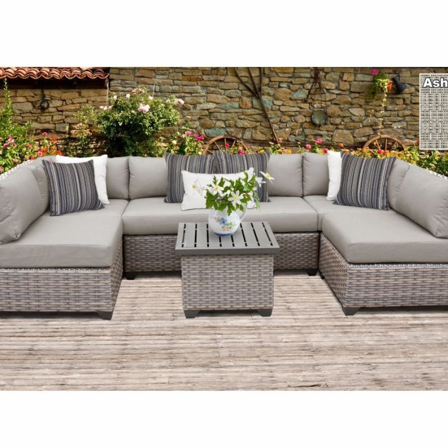 Outdoor Lounge Furniture * | Tkclassics Florence 7 Piece Outdoor Wicker Patio Furniture Set 07C, Ash