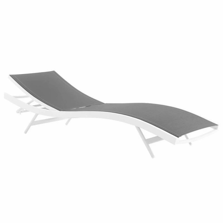 Outdoor Chairs * | Modway Glimpse Outdoor Patio Mesh Chaise Lounge Chair, White Gray