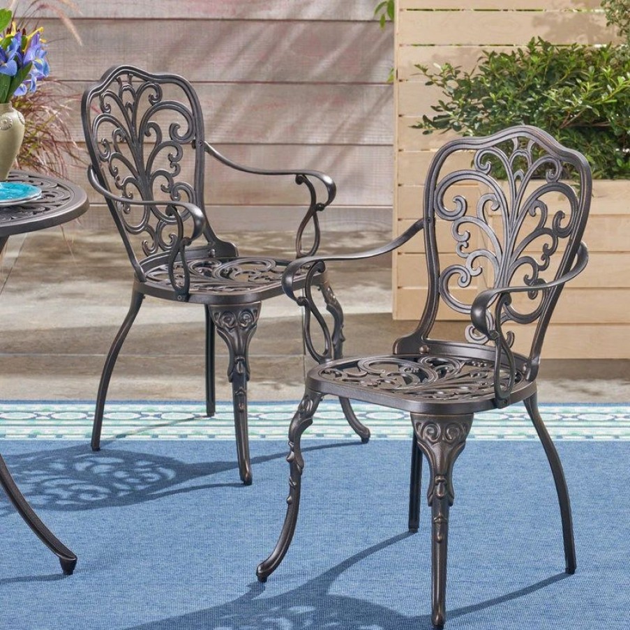 Outdoor Chairs * | Gdfstudio Gdf Studio Buddy Outdoor Cast Aluminum Dining Chairs, Shiny Copper, Set Of 2