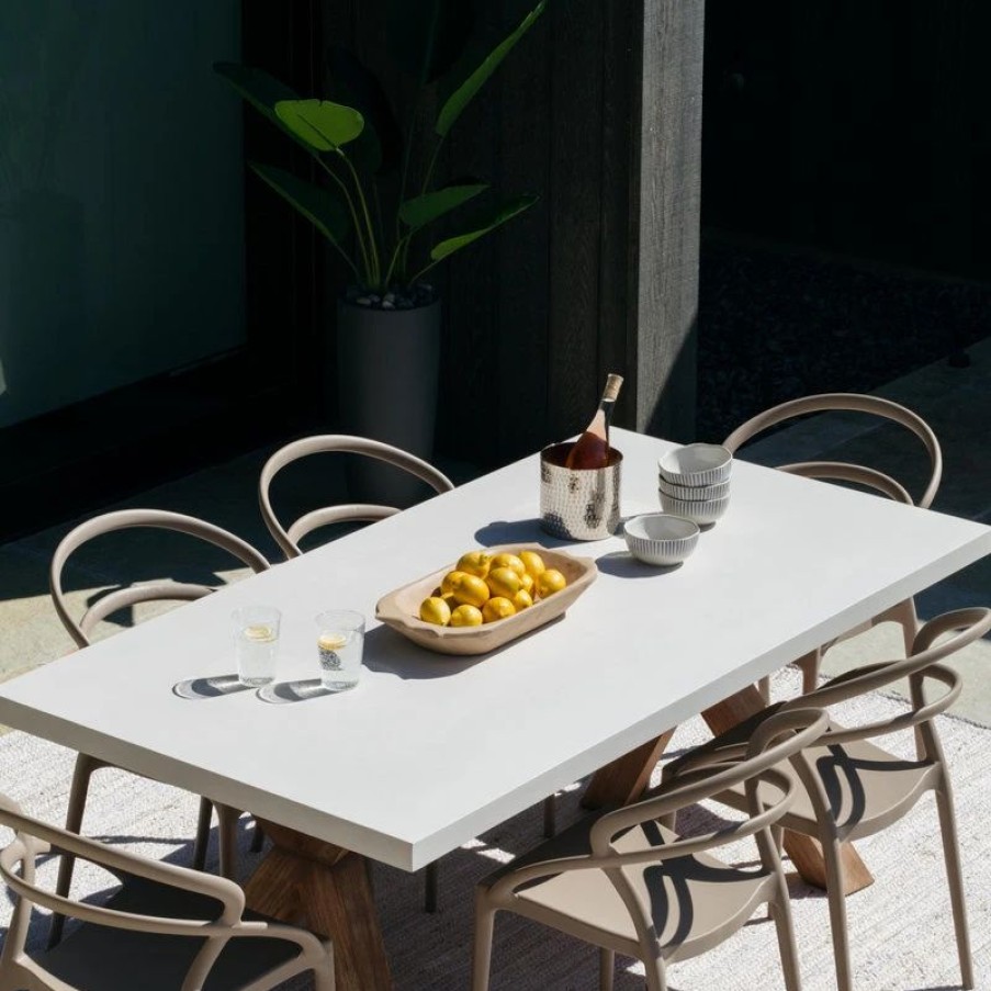 Outdoor Dining Furniture * | Outdoor Interiors Ivory Composite And Eucalyptus Wash Dining Table