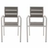 Outdoor Chairs * | Gdfstudio Elizabeth Outdoor Dining Chair With Faux Wood Seat, Set Of 2, Gray/Silver