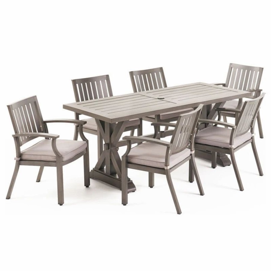 Outdoor Dining Furniture * | Gdfstudio Baja Outdoor 6-Seater Aluminum Dining Set With Cushions