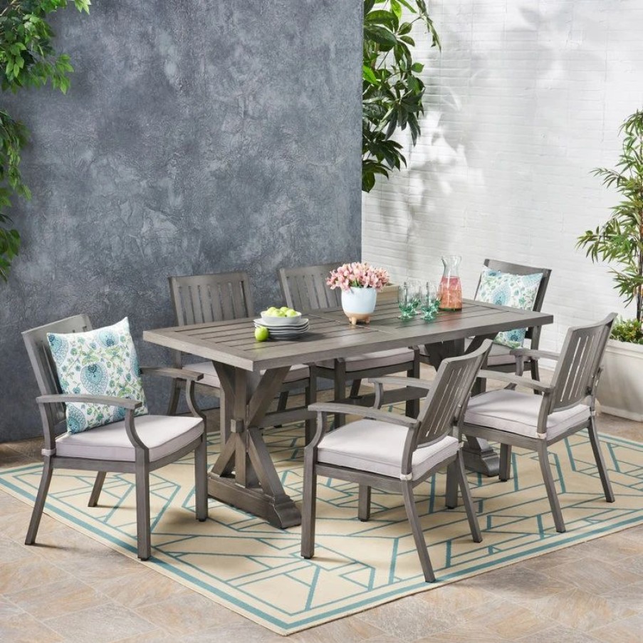 Outdoor Dining Furniture * | Gdfstudio Baja Outdoor 6-Seater Aluminum Dining Set With Cushions