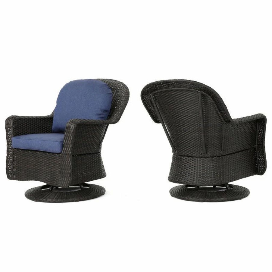 Outdoor Lounge Furniture * | Gdfstudio Gdf Studio Linsten Outdoor Wicker Swivel Club Chairs With Cushion, Set Of 2