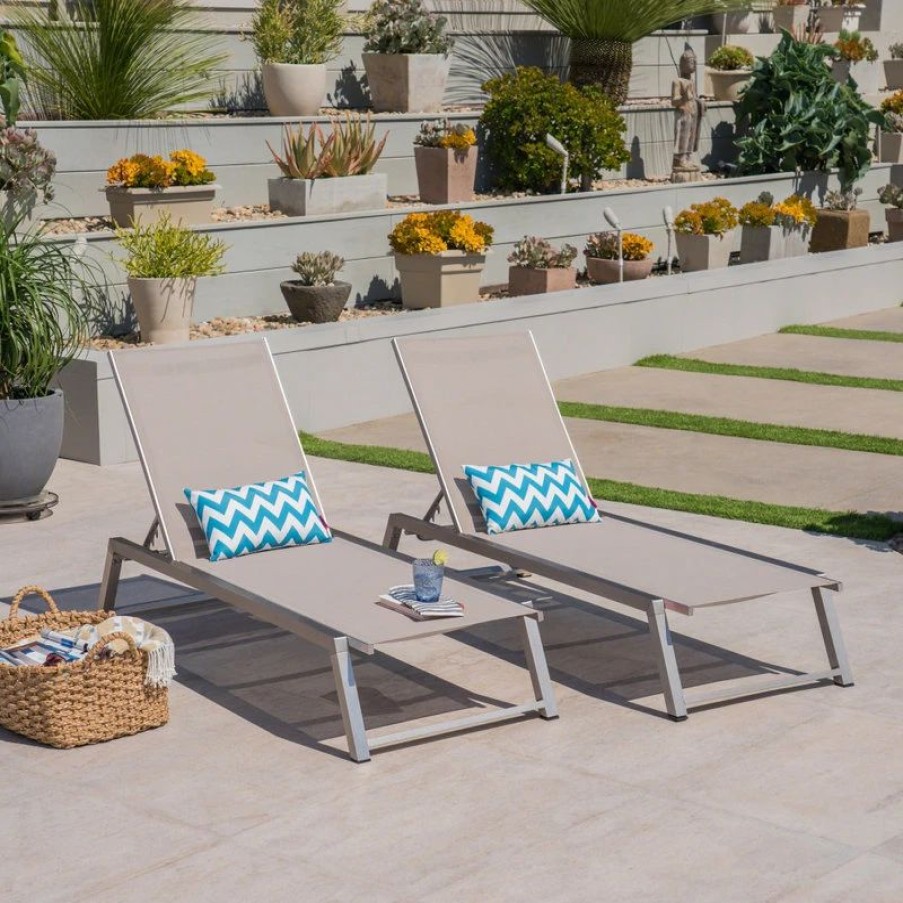 Outdoor Chairs * | Gdfstudio Gdf Studio Santa Monica Outdoor Gray Mesh Chaise Lounge With Aluminum Frame, Set