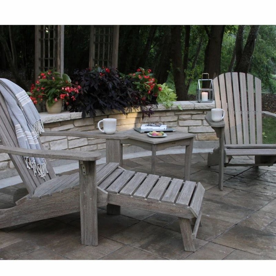 Outdoor Lounge Furniture * | Outdoor Interiors 3-Piece Gray Wash Eucalyptus Adirondack With Built-In Ottoman Set