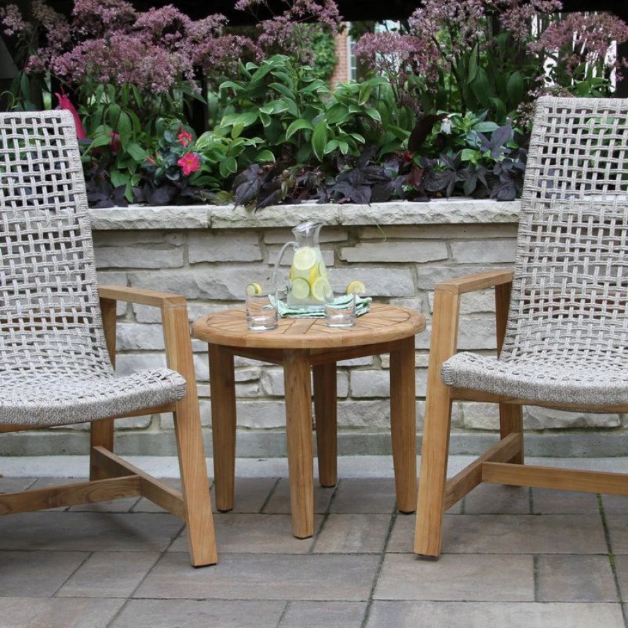 Outdoor Lounge Furniture * | Outdoor Interiors 3-Piece Nautical Rope And Teak Lounger Set With Matching Accent Table