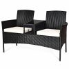 Outdoor Lounge Furniture * | Costway Patio Rattan Loveseat Table Chairs Chat Set Sofa Conversation Cushioned